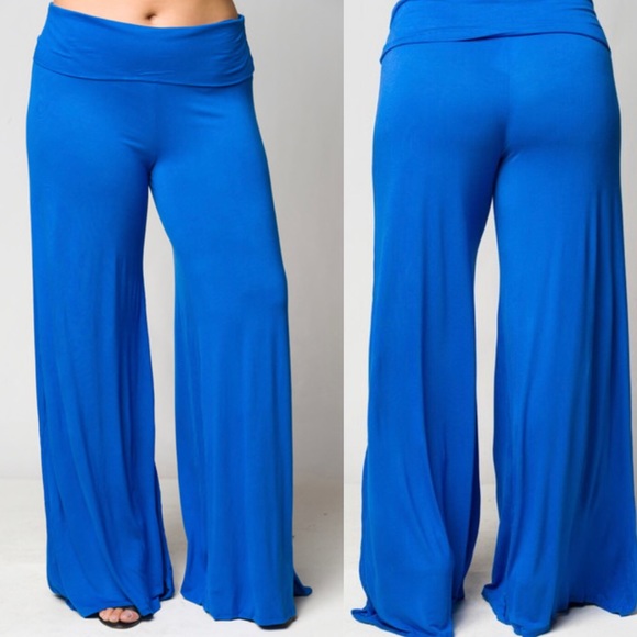 Pants - 1X 2X 3X BLUE HIGH WAISTED PLUS SIZE PALAZZO PANT